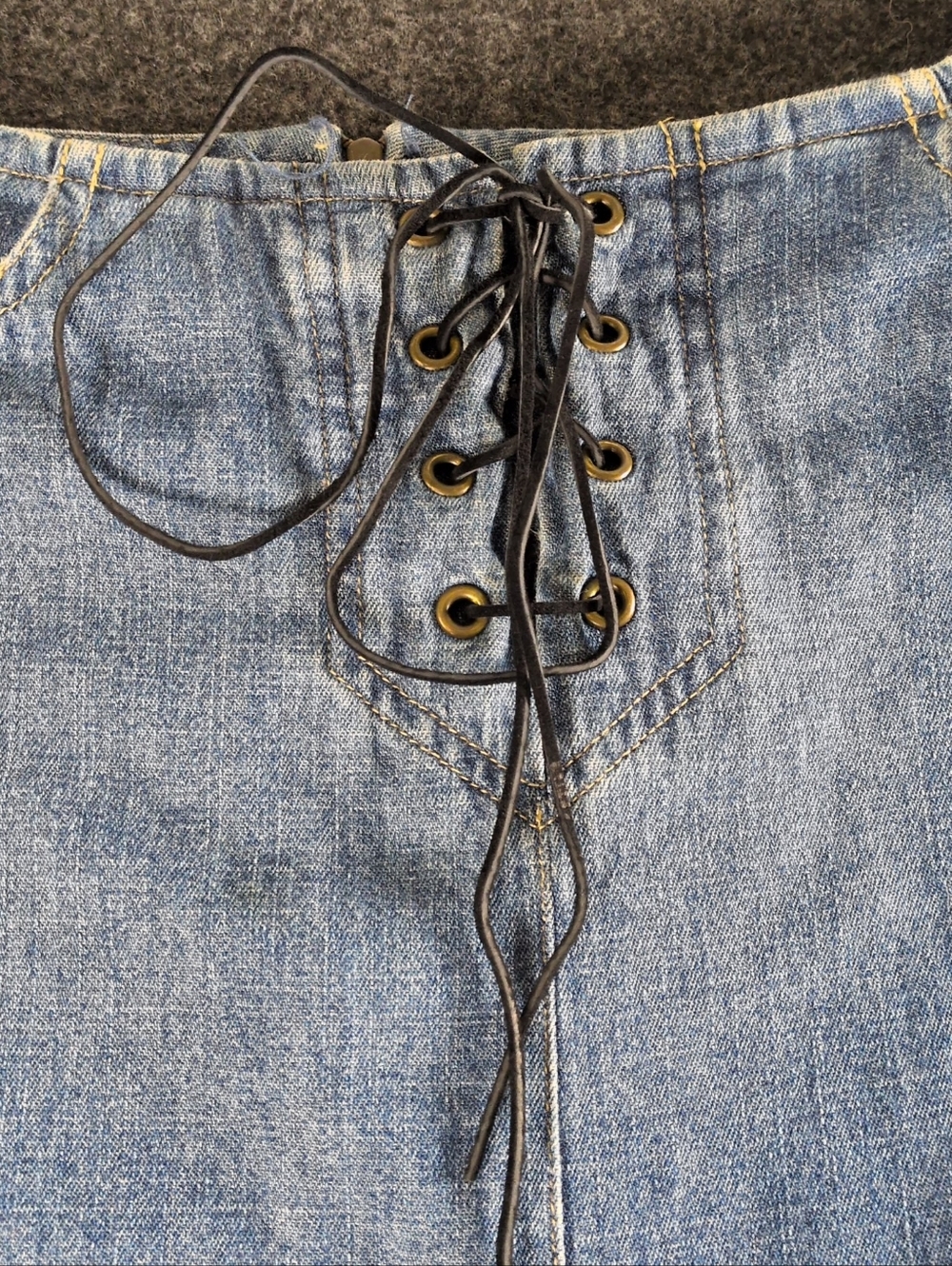 Vintage 90s Lace Up Denim Maxi Skirt - Picture 3 of 8